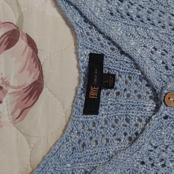 Frye baby blue knitted button up pointell top - Picture 9 of 10